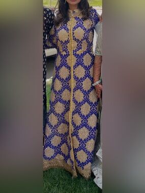 Salwar Kameez by Salwar Kameez - Royal Blue and Gold Embroidered Long Kurta